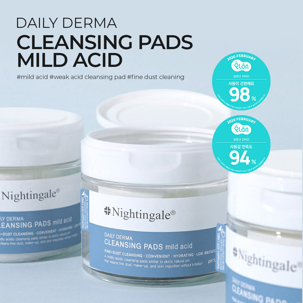 Gentle Daily Derma Cleansing Pads by Nightingale - Mild Acid pH 5.5 - Gentle Facial Cleanser for Sensitive Skin, Exfoliating, Sebum Control, Hydration, Korean Skincare (70 pads/10pads)) - Bloom Concept