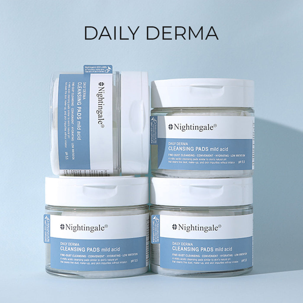 Gentle Daily Derma Cleansing Pads by Nightingale - Mild Acid pH 5.5 - Gentle Facial Cleanser for Sensitive Skin, Exfoliating, Sebum Control, Hydration, Korean Skincare (70 pads/10pads)) - Bloom Concept