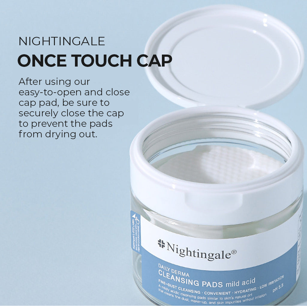 Gentle Daily Derma Cleansing Pads by Nightingale - Mild Acid pH 5.5 - Gentle Facial Cleanser for Sensitive Skin, Exfoliating, Sebum Control, Hydration, Korean Skincare (70 pads/10pads)) - Bloom Concept