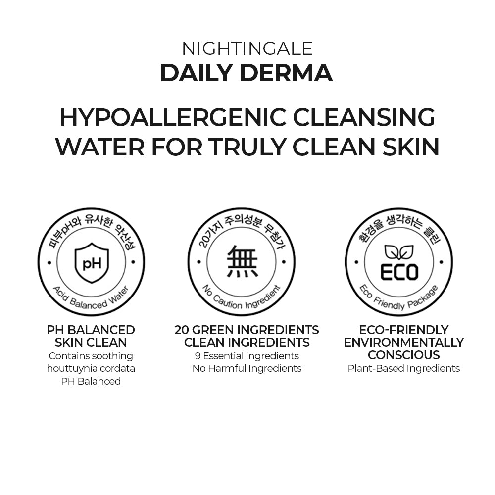 Nightingale Daily Derma Cleansing Water (Mild Acid) for Gentle and Effective Skin Cleansing 300ml - Bloom Concept