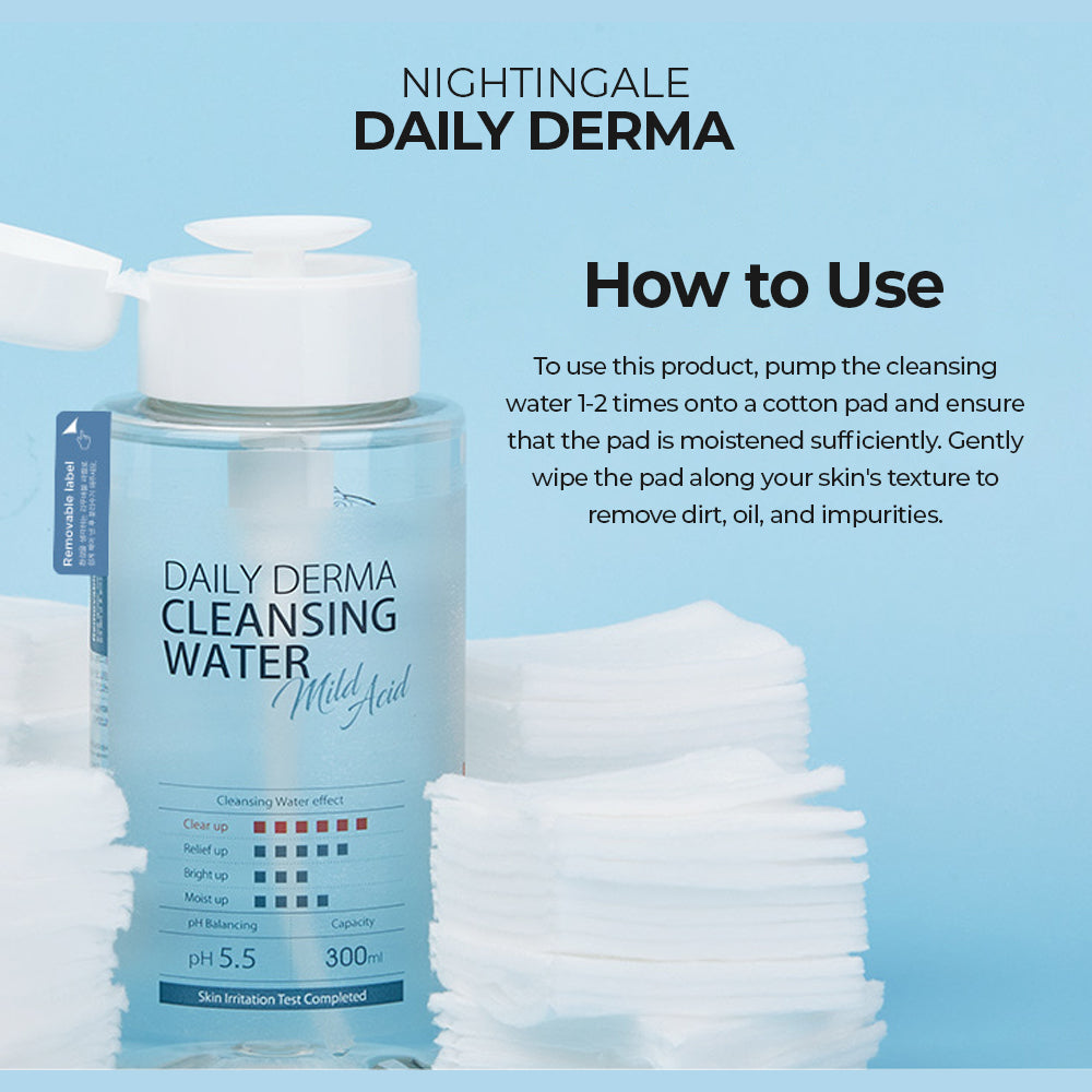 Nightingale Daily Derma Cleansing Water (Mild Acid) for Gentle and Effective Skin Cleansing 300ml - Bloom Concept