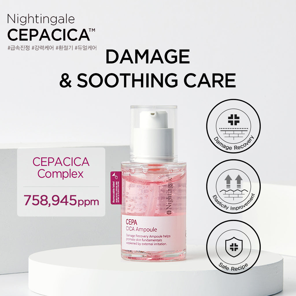 Nightingale Damage Recovery Cepa Cica Ampoule for Face - Skin Repair & Moisturizing Anti-Aging Serum - Daily Use for Sensitive Skin - Korean Skincare Cosmetics - 30ml/1 fl. oz - Bloom Concept