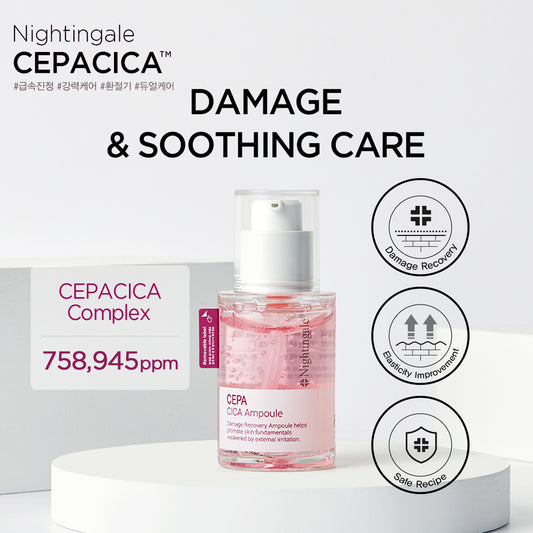 Nightingale Damage Recovery Cepa Cica Ampoule for Face - Skin Repair & Moisturizing Anti-Aging Serum - Daily Use for Sensitive Skin - Korean Skincare Cosmetics - 30ml/1 fl. oz - Bloom Concept