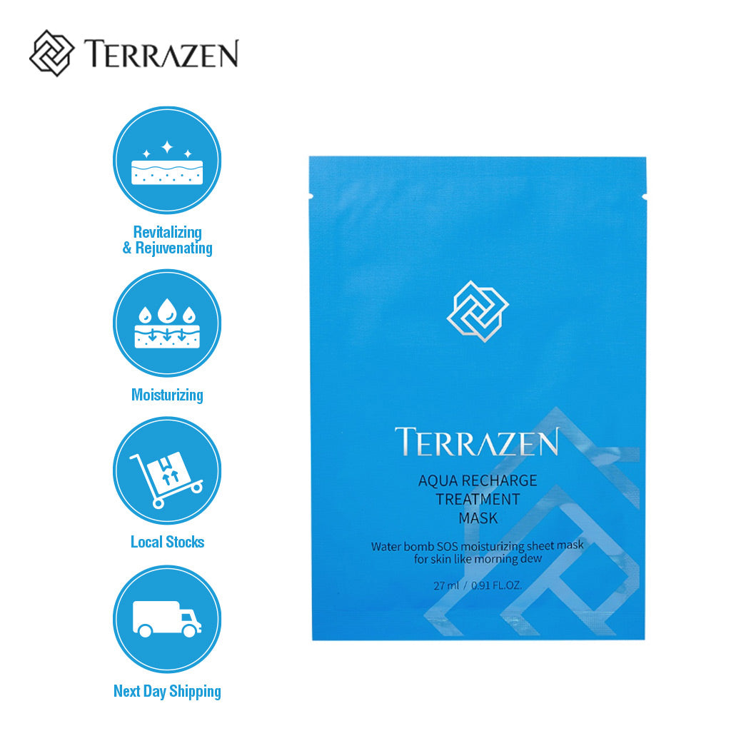 TERRAZEN Aqua Recharge Treatment Mask (10ea) Hydrating Hyaluronic facial water bomb treatment mask; enjoy endless moisture & barrier care - Bloom Concept