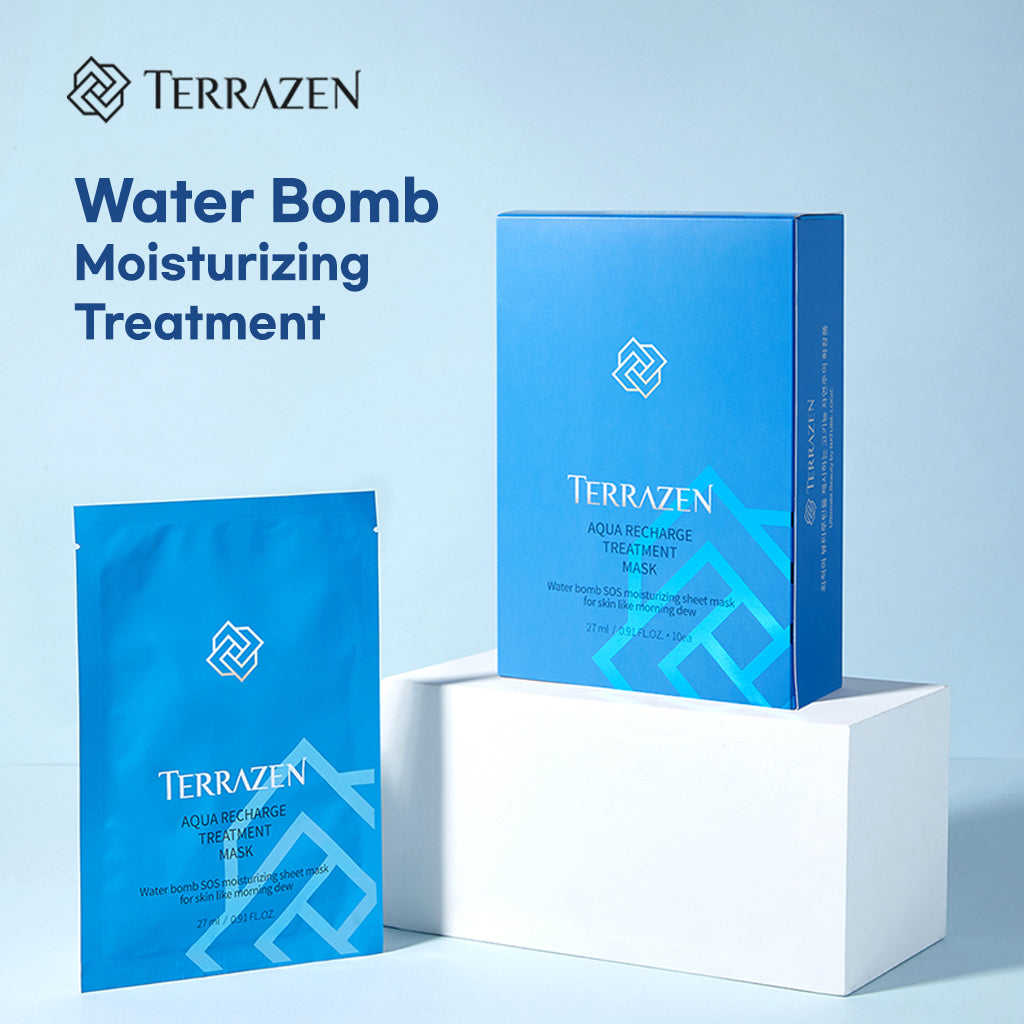 TERRAZEN Aqua Recharge Treatment Mask (10ea) Hydrating Hyaluronic facial water bomb treatment mask; enjoy endless moisture & barrier care - Bloom Concept