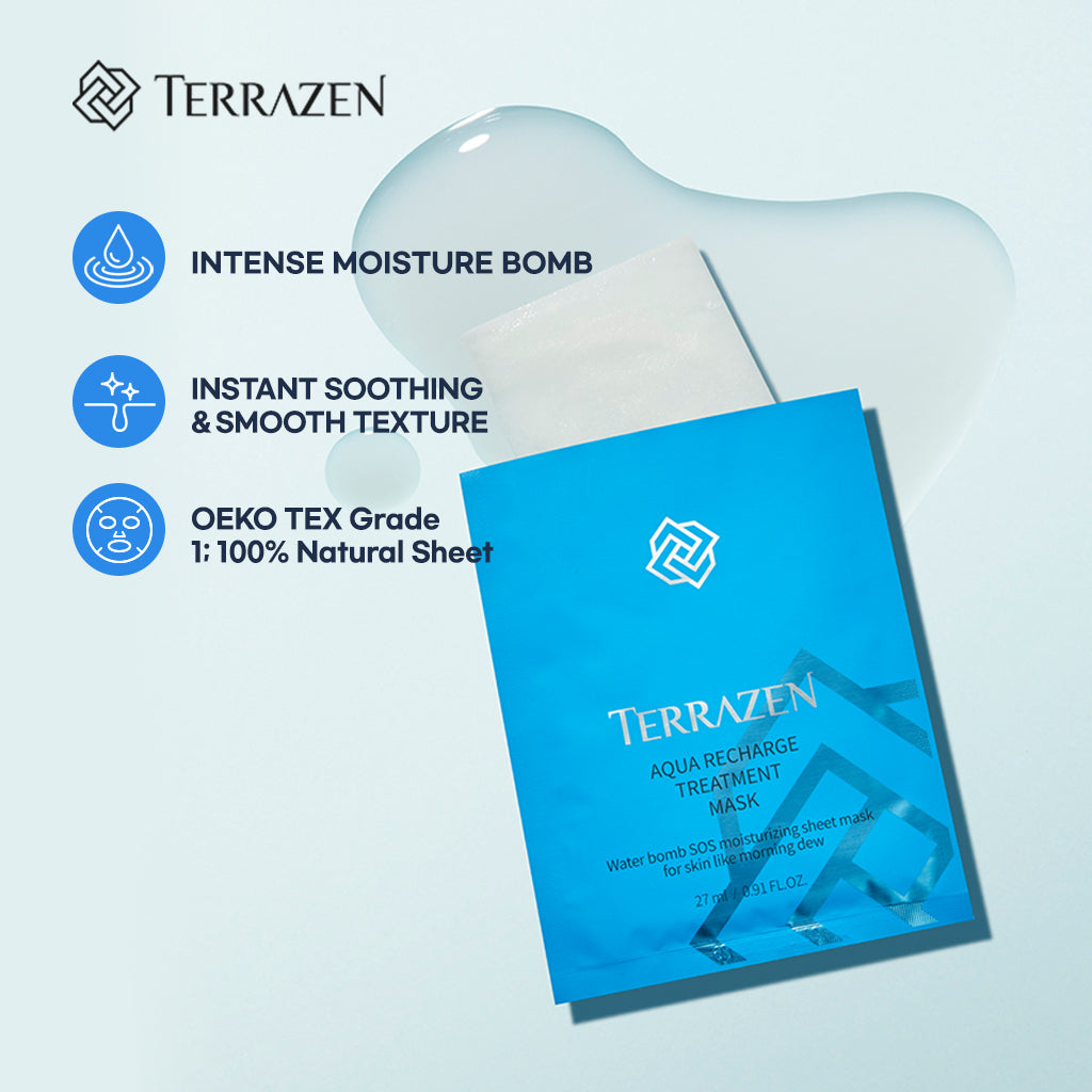 TERRAZEN Aqua Recharge Treatment Mask (10ea) Hydrating Hyaluronic facial water bomb treatment mask; enjoy endless moisture & barrier care - Bloom Concept