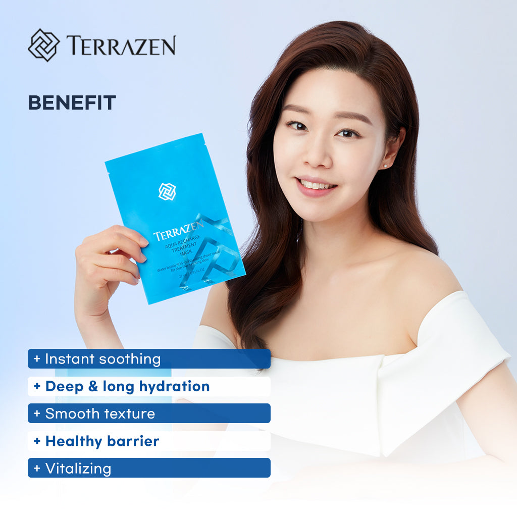 TERRAZEN Aqua Recharge Treatment Mask (10ea) Hydrating Hyaluronic facial water bomb treatment mask; enjoy endless moisture & barrier care - Bloom Concept