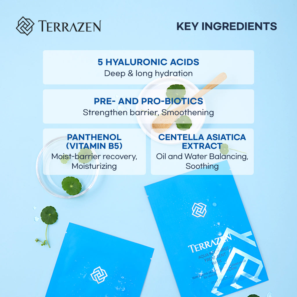 TERRAZEN Aqua Recharge Treatment Mask (10ea) Hydrating Hyaluronic facial water bomb treatment mask; enjoy endless moisture & barrier care - Bloom Concept