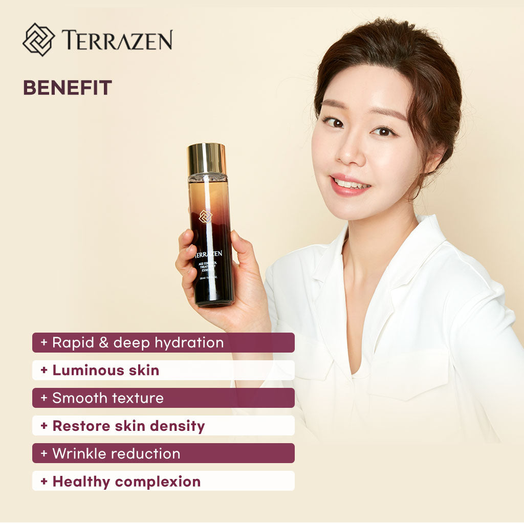 TERRAZEN Age Control Treatment Essence: A Multi-purpose Formula for Bouncy, Luminous Skin (30ml/150ml) Anti-aging, Firming, Brightening, Elasticity, and Luminous Skin in One Bottle - Bloom Concept