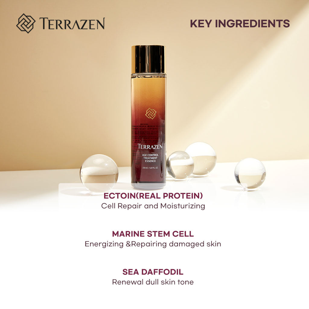 TERRAZEN Age Control Treatment Essence: A Multi-purpose Formula for Bouncy, Luminous Skin (30ml/150ml) Anti-aging, Firming, Brightening, Elasticity, and Luminous Skin in One Bottle - Bloom Concept