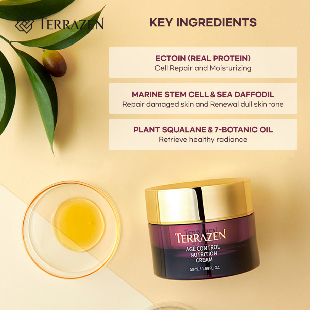 TERRAZEN Age Control Nutrition Cream: Wrinkle-Reducing Formula with Hyaluronic Acid, Plant Stem Cell, Real Protein, and Plant Squalane 15ml/50ml - Bloom Concept