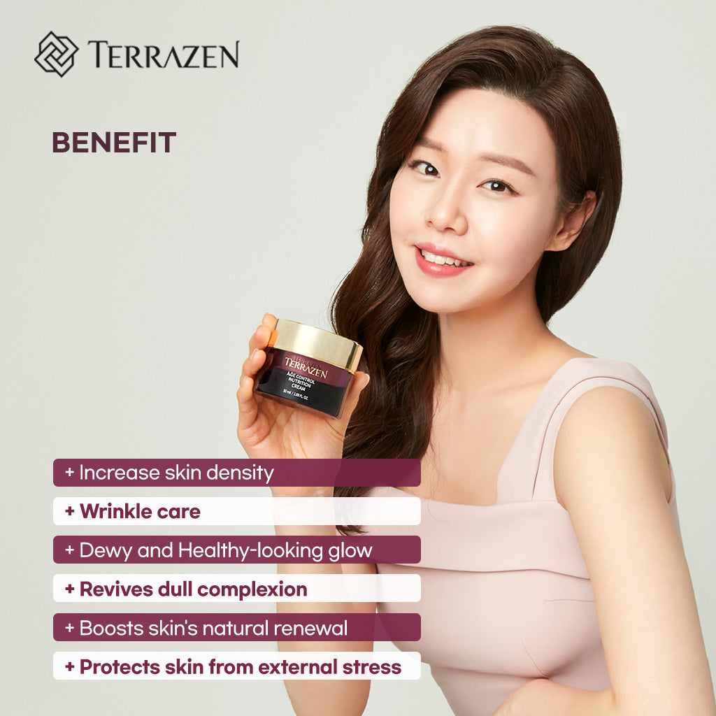 TERRAZEN Age Control Nutrition Cream: Wrinkle-Reducing Formula with Hyaluronic Acid, Plant Stem Cell, Real Protein, and Plant Squalane 15ml/50ml - Bloom Concept