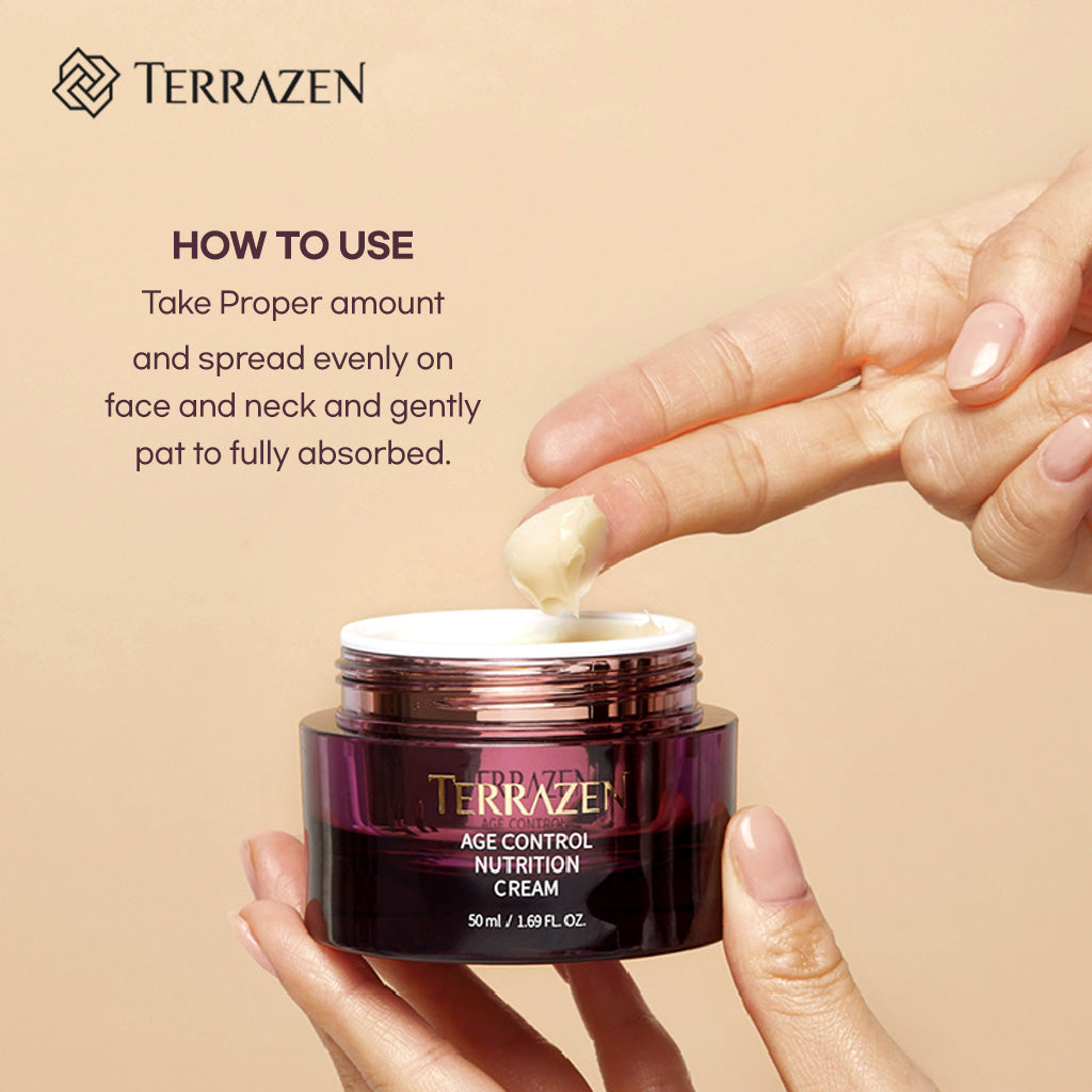 TERRAZEN Age Control Nutrition Cream: Wrinkle-Reducing Formula with Hyaluronic Acid, Plant Stem Cell, Real Protein, and Plant Squalane 15ml/50ml - Bloom Concept