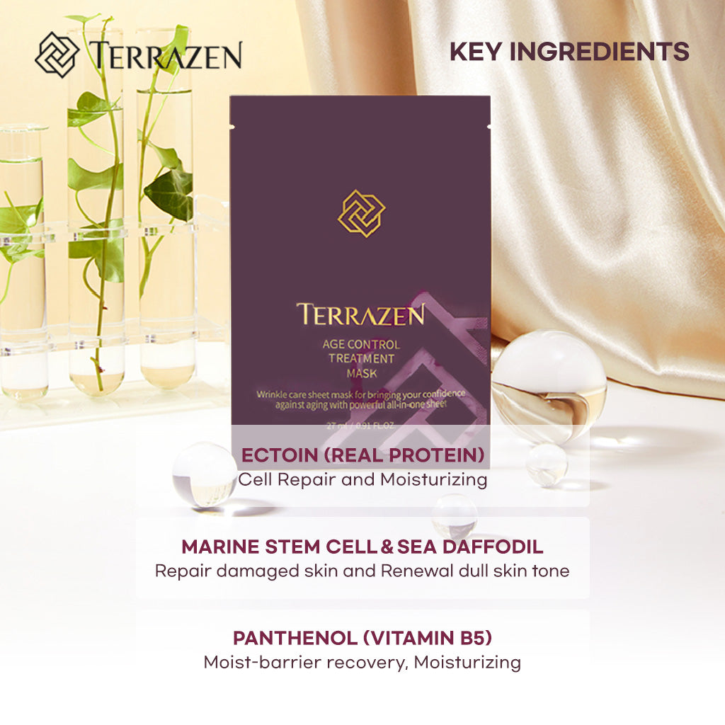 TERRAZEN Age Control Treatment Sheet Mask - 10 Pack, Anti-Aging, Firming, Lifting, Deep Moisturizing - Bloom Concept