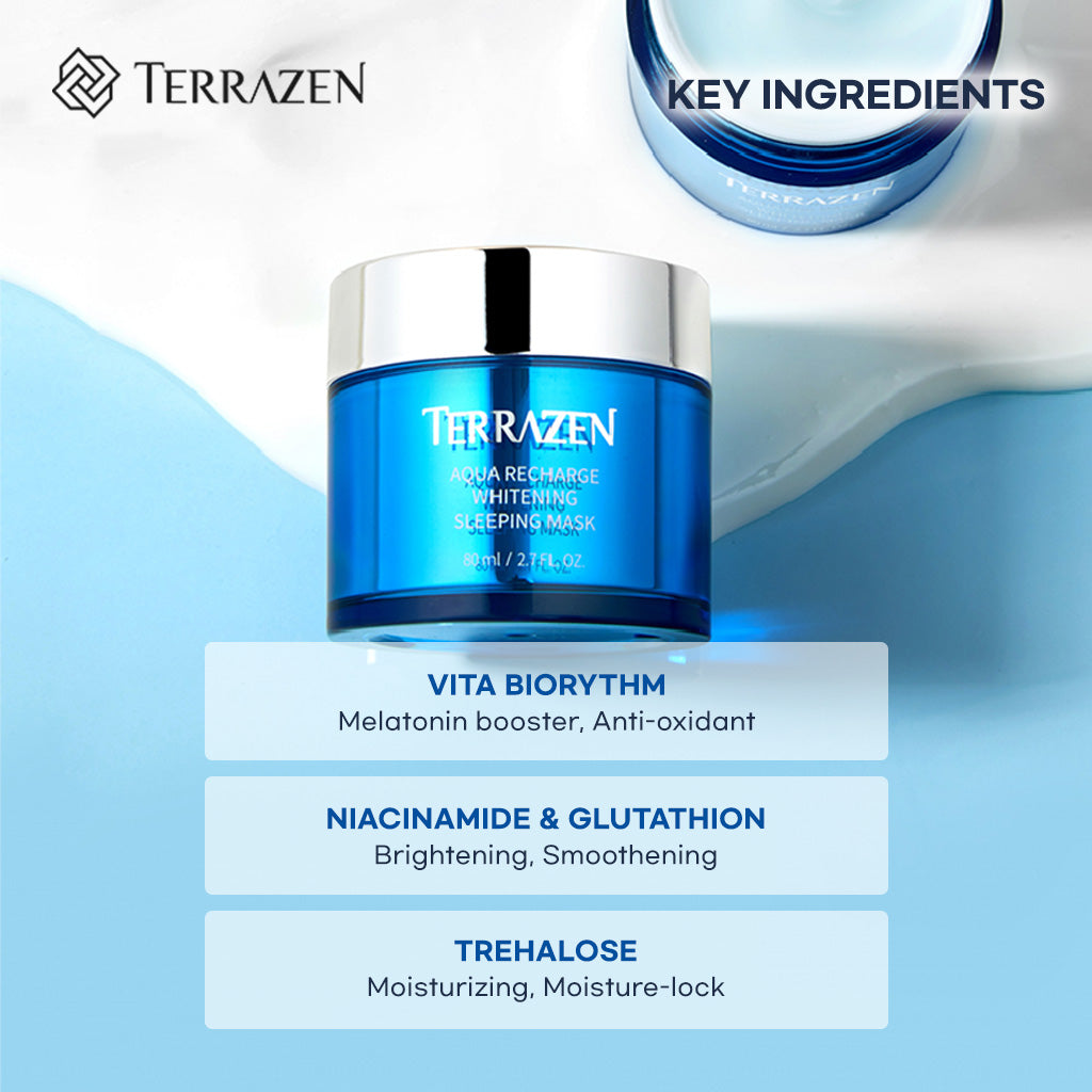 TERRAZEN Aqua Recharge Whitening Sleeping Mask: Overnight Rejuvenation for Brighter, More Hydrated Skin (80ml) - Bloom Concept