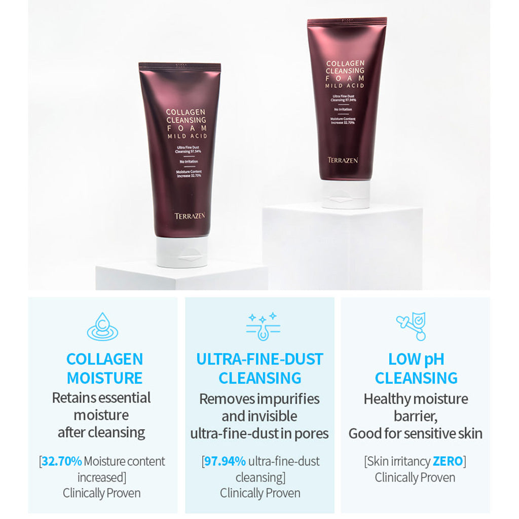 TERRAZEN Collagen Cleansing Foam: The Ultimate Solution for Ultra Fine Dust Cleansing + Non-Irritating + Hydrating (140ML) - Bloom Concept