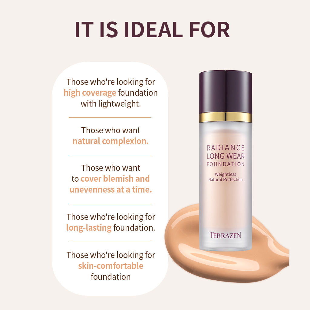 TERRAZEN Long Wear Foundation: Weightless, Buildable Coverage for a Flawless, Natural Radiance - Korean Beauty Makeup Must-Have (30ml) - Bloom Concept