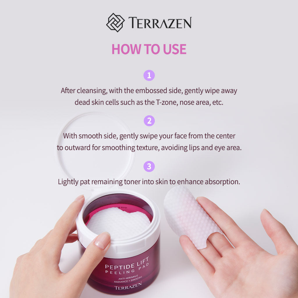 TERRAZEN Peptide Lift Peeling Pads: Daily Firming Peeling Pad - Clinically Proven Zero-Irritancy (175ml/60 Pads) - Bloom Concept