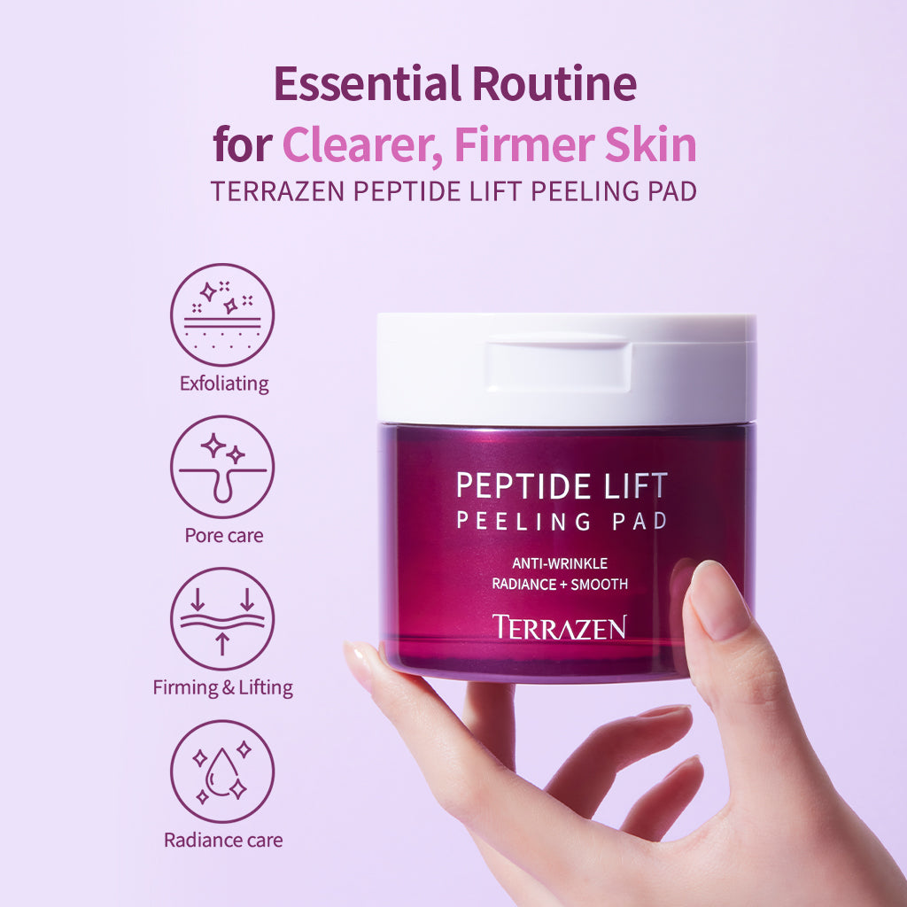 TERRAZEN Peptide Lift Peeling Pads: Daily Firming Peeling Pad - Clinically Proven Zero-Irritancy (175ml/60 Pads) - Bloom Concept