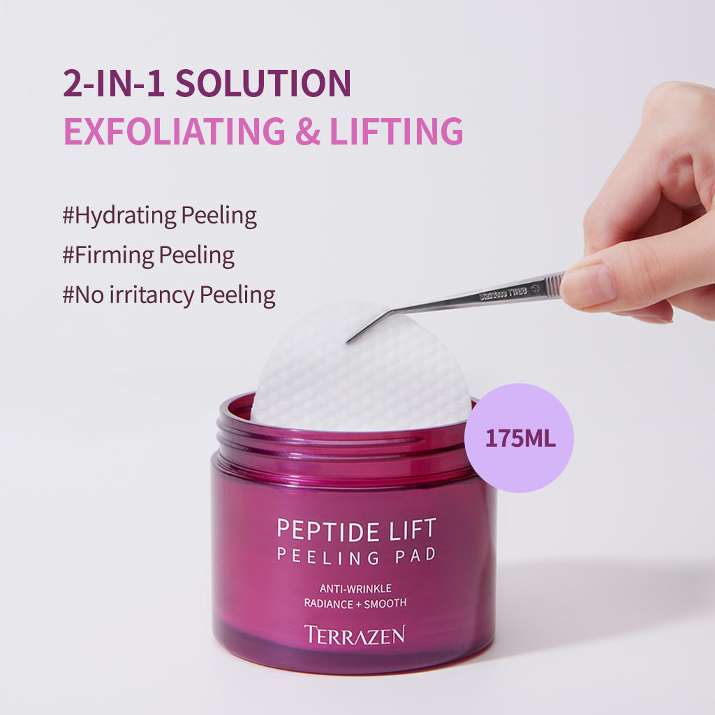 TERRAZEN Peptide Lift Peeling Pads: Daily Firming Peeling Pad - Clinically Proven Zero-Irritancy (175ml/60 Pads) - Bloom Concept