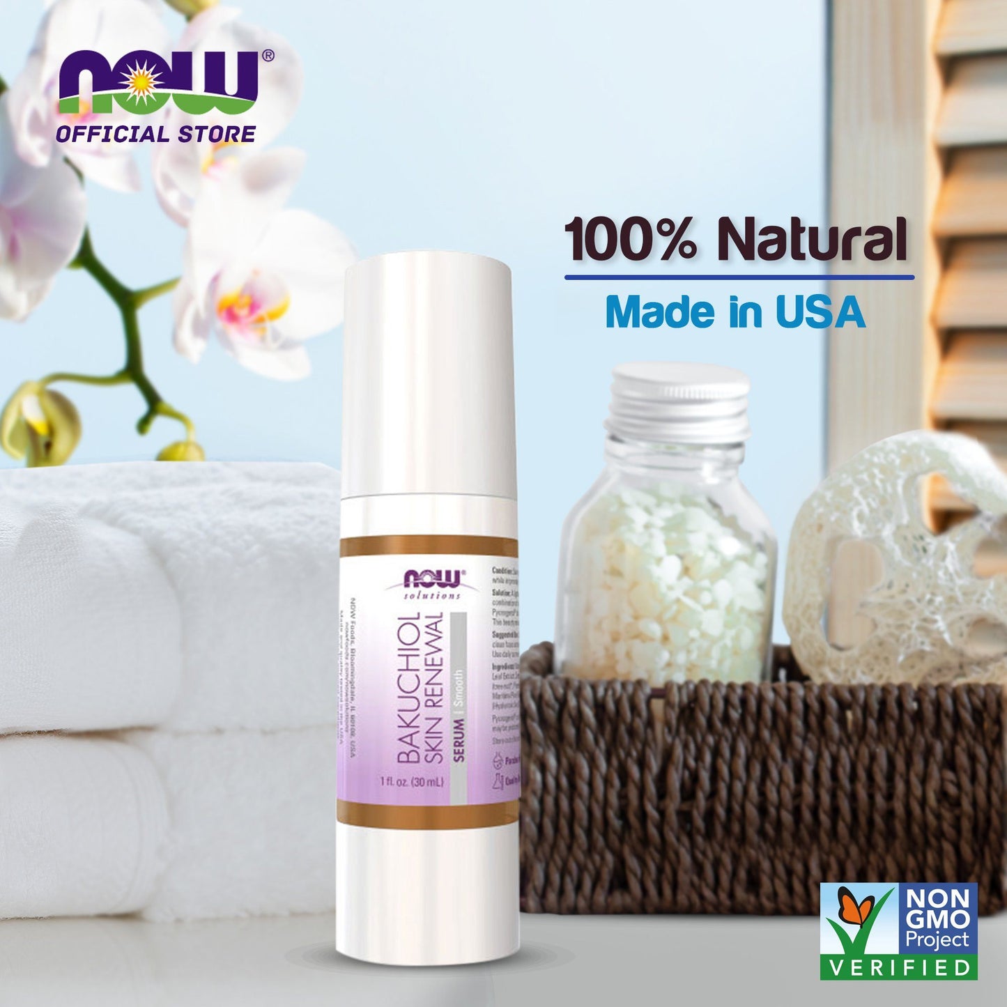 NOW Solutions, Bakuchiol Skin Renewal Serum, Smooth Skin, 1 fl oz (30 ml) - Bloom Concept