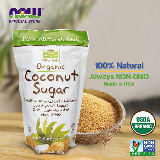 NOW Foods, Certified Organic Coconut Sugar, Alternative to Table Sugar, Low Glycemic Impact, from Sustainably Harvested Coconuts, Certified Non-GMO, 16-Ounce (454g) - Bloom Concept