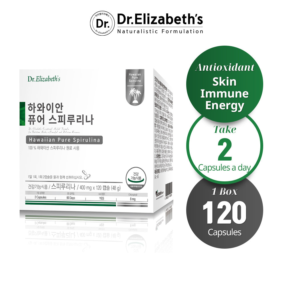 Dr. Elizabeth's Hawaiian Pure Spirulina - Skin Care & Antioxidant 400mg x 120 capsules - Enhance Your Skin Health and Boost Your Immunity - Bloom Concept