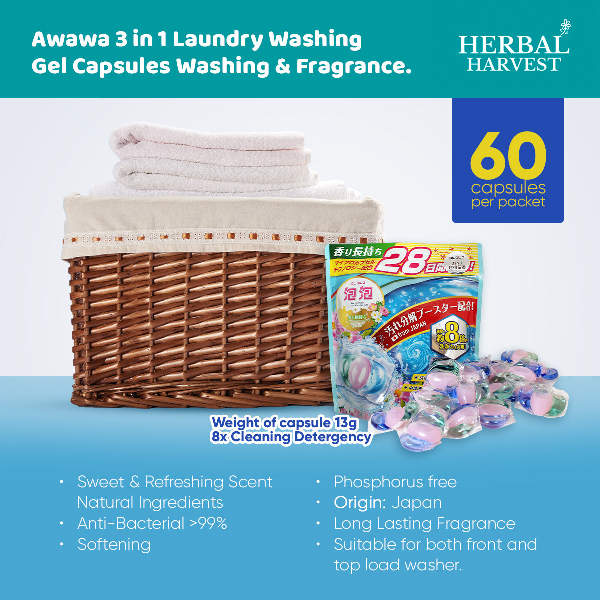 [AWAWA] Laundry Wash Gel Ball (3-in-1) 60s - Bloom Concept