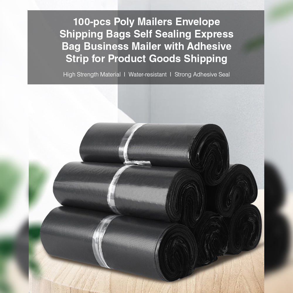 [Morilins] Black Polymailer Bags - Pack of 100: Durable and Versatile Mailing Solution - Bloom Concept