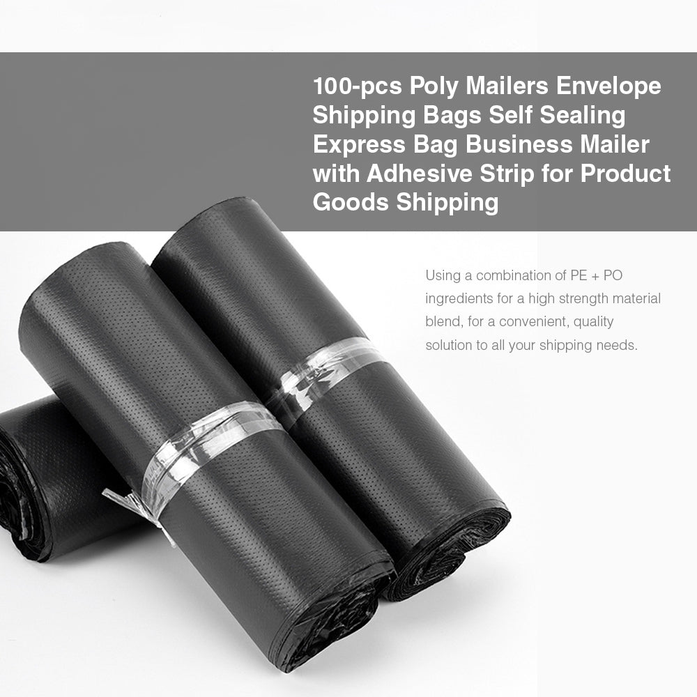 [Morilins] Black Polymailer Bags - Pack of 100: Durable and Versatile Mailing Solution - Bloom Concept