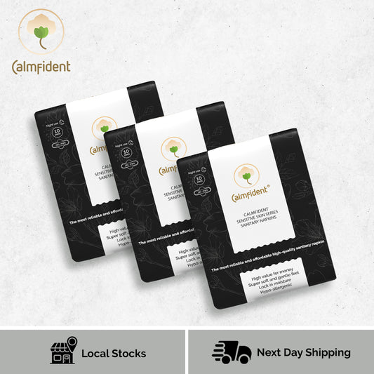 [Bundle of 3] Calmfident Night Use *Sensitive Skin Series* Sanitary Napkin Pads 285mm (10pcs) - Bloom Concept