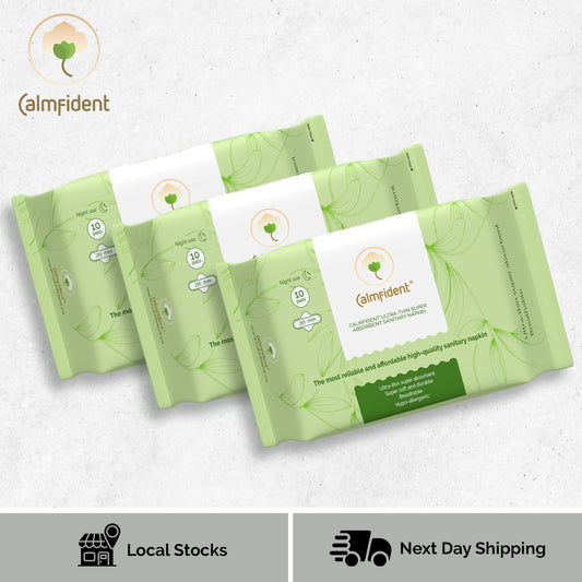 [Bundle of 3] Calmfident Night Use *Ultra-Thin Super Absorbent* Sanitary Napkin Pads 285mm (10pcs) - Bloom Concept