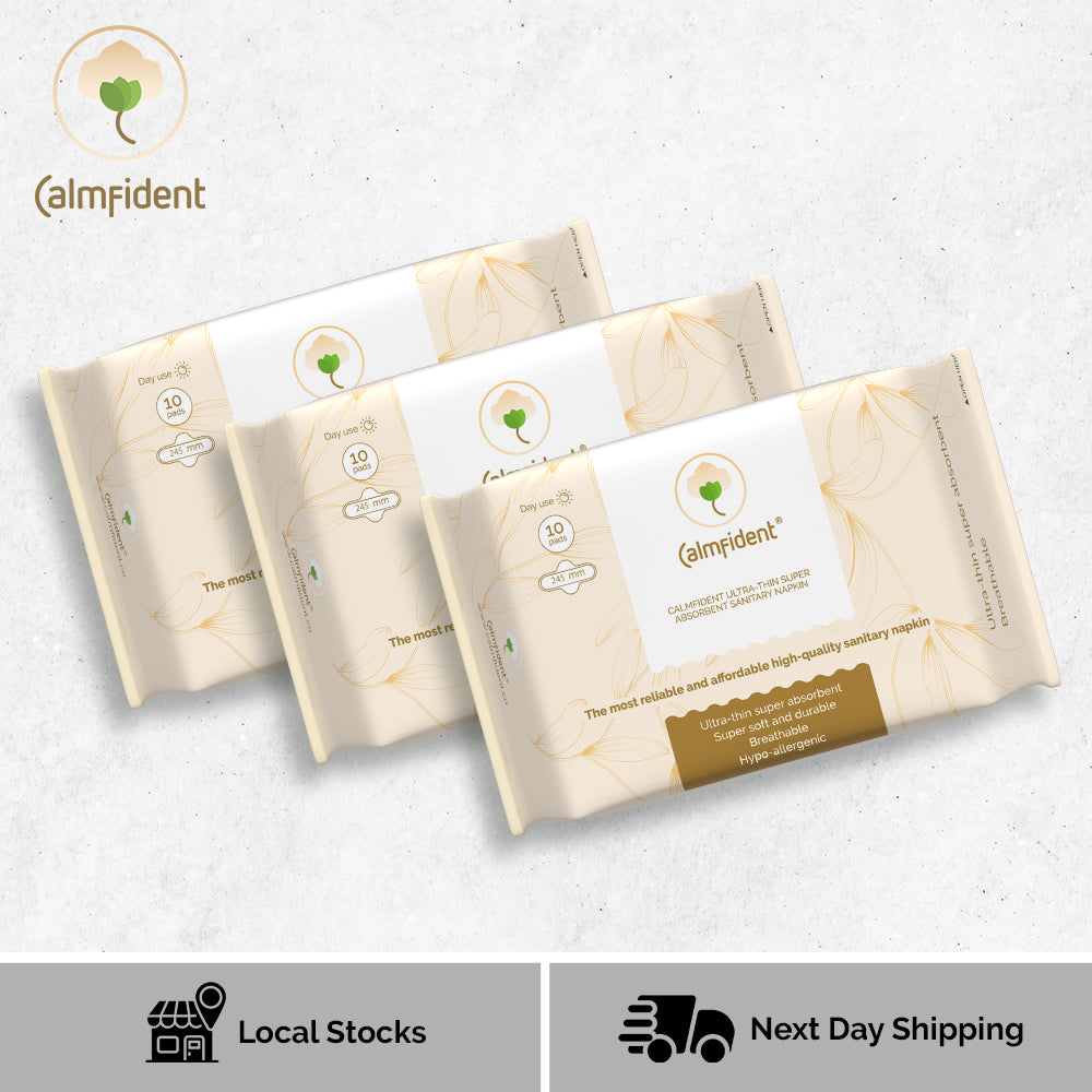[Bundle of 3] Calmfident Day Use *Ultra-Thin Super Absorbent* Sanitary Napkin Pads 245mm (10pcs) - Bloom Concept