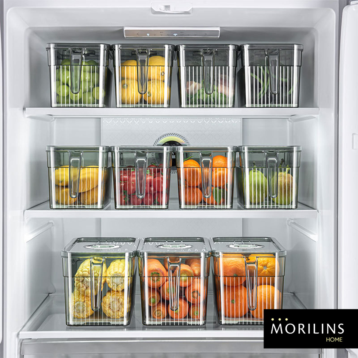 [Morilins Home] Designer Fridge Produce Organizer - BPA-Free, with Handle & Date Cover, Includes a Unique Condensation Tray for Fresh Produce Storage - Bloom Concept