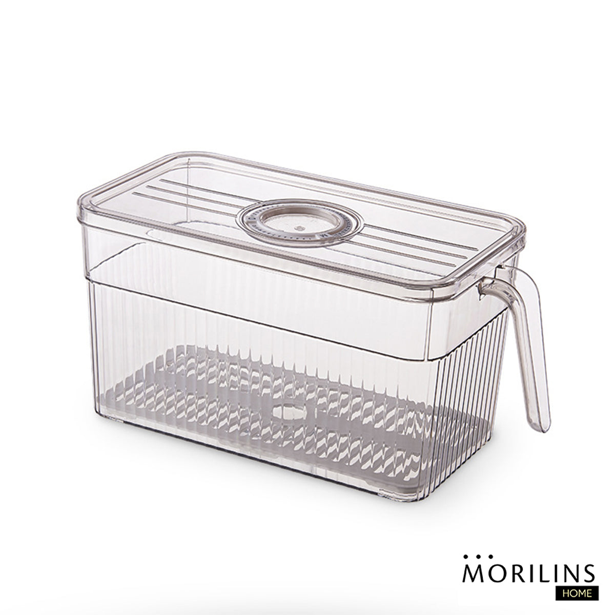 [Morilins Home] Designer Fridge Produce Organizer - BPA-Free, with Handle & Date Cover, Includes a Unique Condensation Tray for Fresh Produce Storage - Bloom Concept