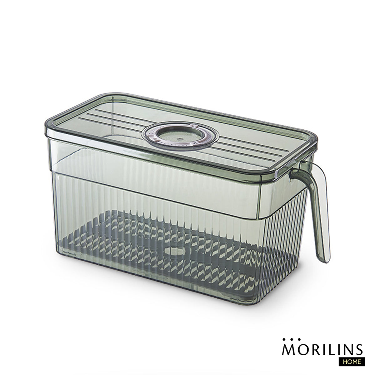 [Morilins Home] Designer Fridge Produce Organizer - BPA-Free, with Handle & Date Cover, Includes a Unique Condensation Tray for Fresh Produce Storage - Bloom Concept