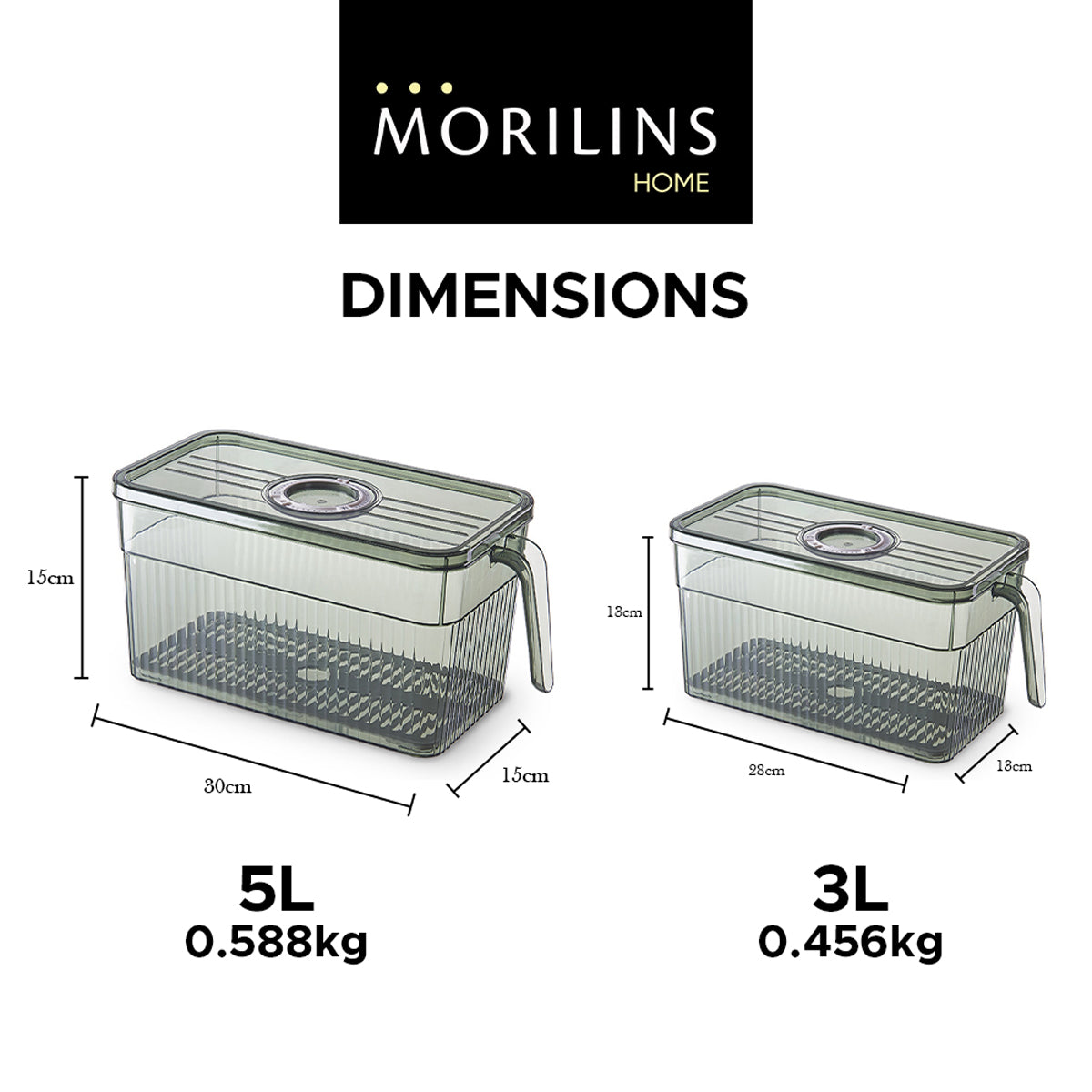 [Morilins Home] Designer Fridge Produce Organizer - BPA-Free, with Handle & Date Cover, Includes a Unique Condensation Tray for Fresh Produce Storage - Bloom Concept
