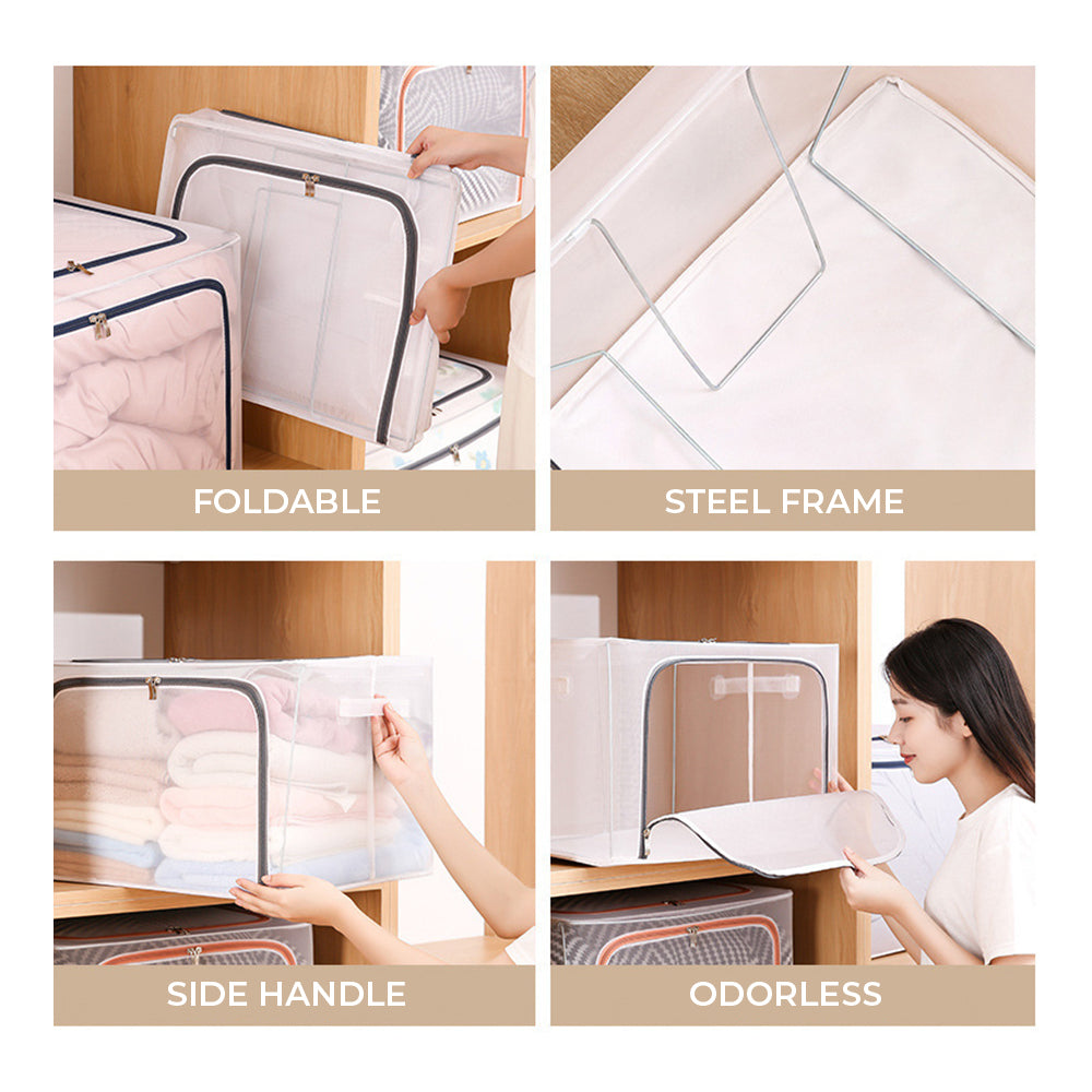 [Morilins Home] Large Capacity Clear Transparent Garment Storage Organizer - Reinforced Metal Support Frame, Moisture-Proof Fabric, & Convenient Dual Access Zipper - Bloom Concept