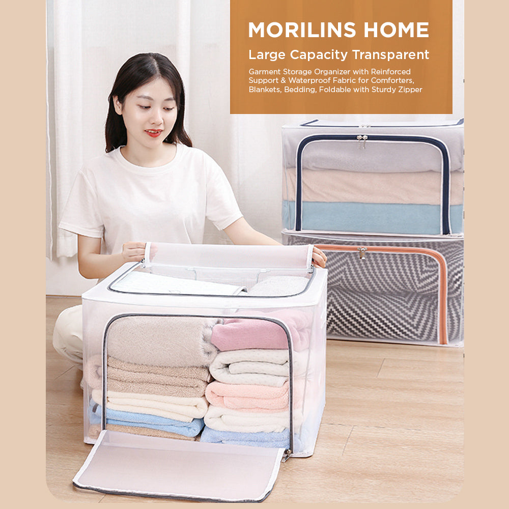 [Morilins Home] Large Capacity Clear Transparent Garment Storage Organizer - Reinforced Metal Support Frame, Moisture-Proof Fabric, & Convenient Dual Access Zipper - Bloom Concept