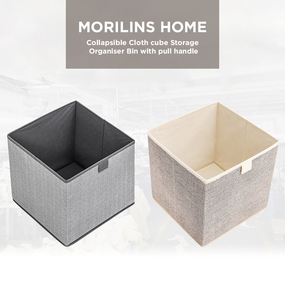 [Morilins Home] Contemporary Collapsible Rigid Rectangle Woven Storage Bin With Pull Handle, A Space-Saving & Convenient Organization on Shelves - Bloom Concept