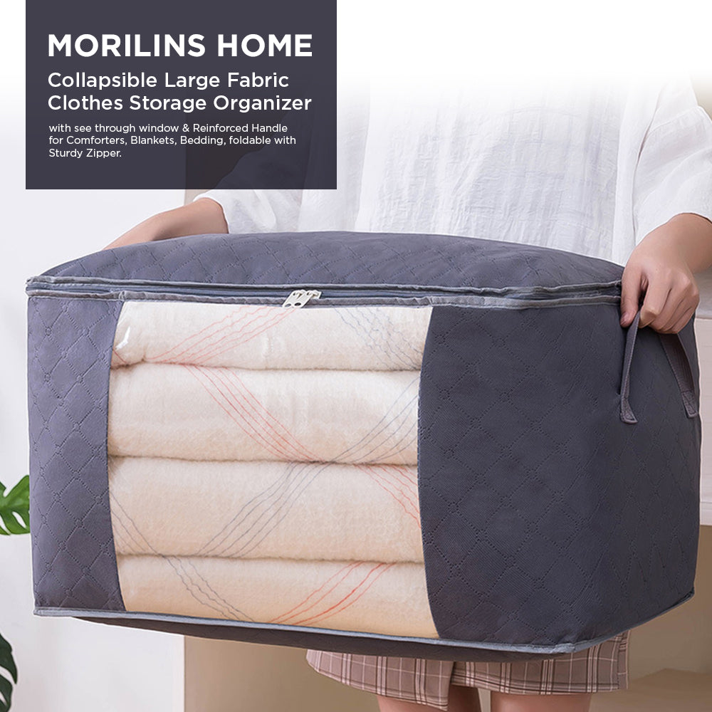 [Morilins Home] Set-of-3 Collapsible Foldable Garment Storage Organizer - Window, Reinforced Handle, and Durable Design for Heavy Loads - Space Grey - Bloom Concept