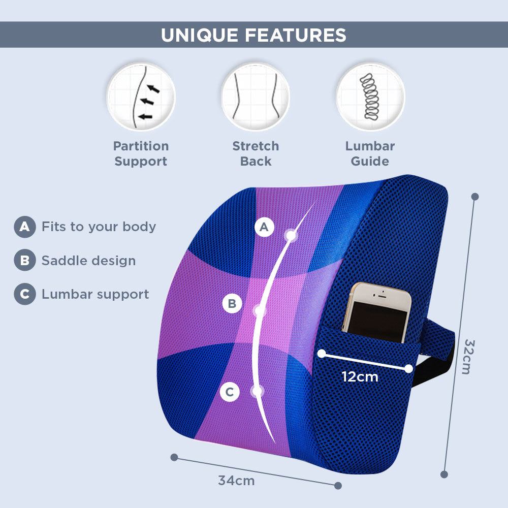 [Morilins Home] Memory Foam Lumbar Comfort Support - Breathable Mesh Pillow for Office Chair, Car Seat, or Sofa Use with Convenient Phone Pocket - Bloom Concept