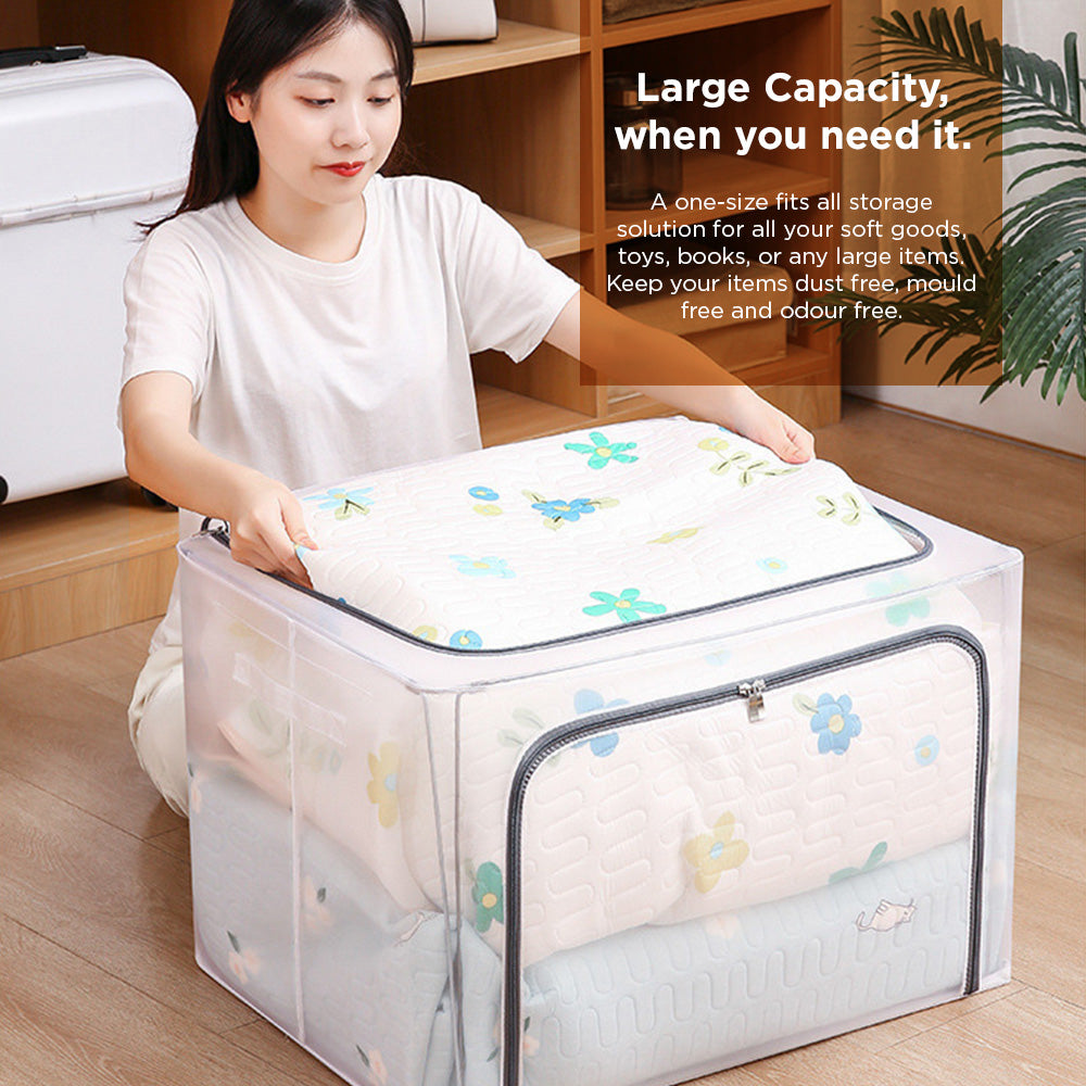 [Morilins Home] Large Capacity Clear Transparent Garment Storage Organizer - Reinforced Metal Support Frame, Moisture-Proof Fabric, & Convenient Dual Access Zipper - Bloom Concept