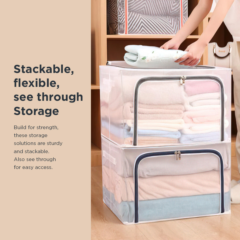 [Morilins Home] Large Capacity Clear Transparent Garment Storage Organizer - Reinforced Metal Support Frame, Moisture-Proof Fabric, & Convenient Dual Access Zipper - Bloom Concept