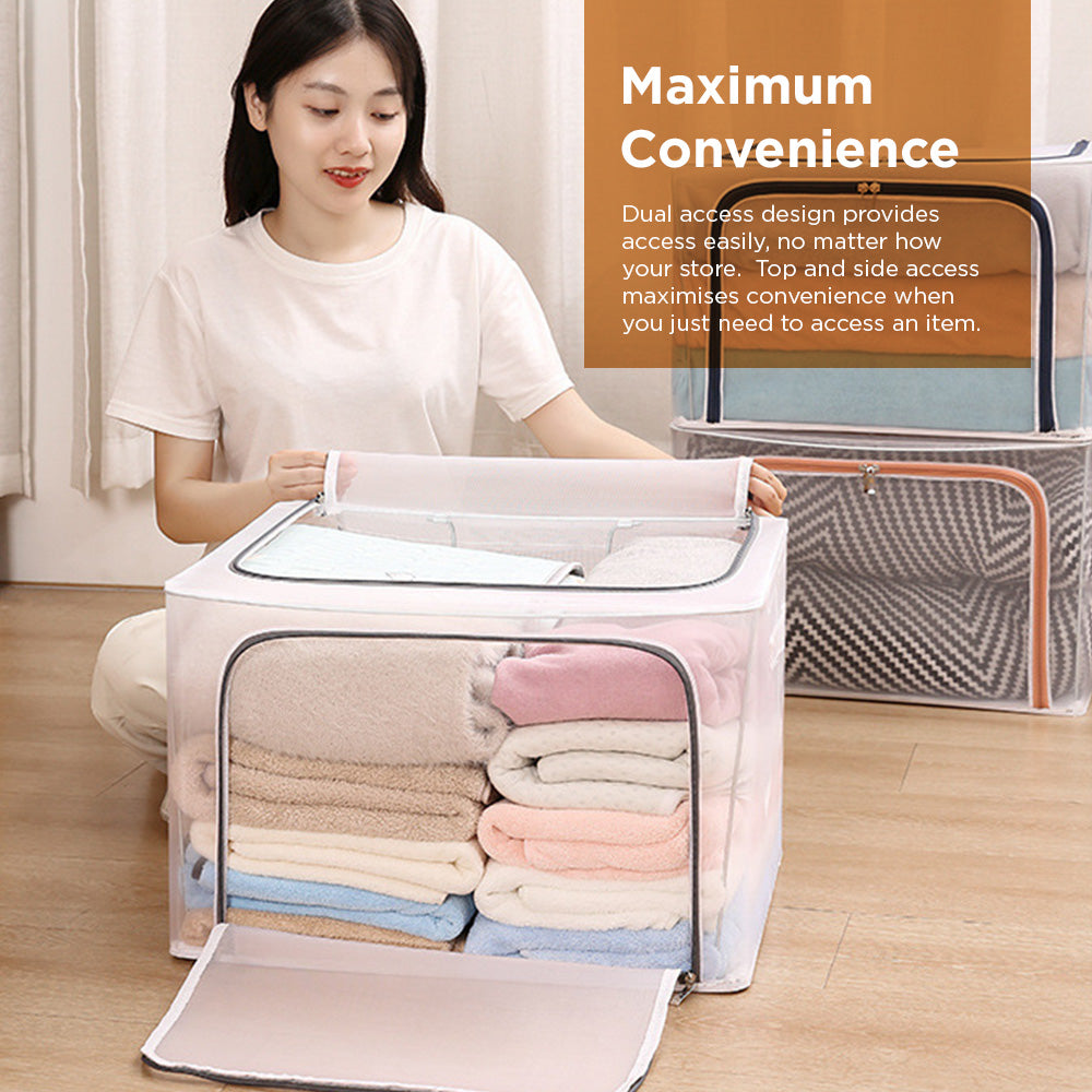 [Morilins Home] Large Capacity Clear Transparent Garment Storage Organizer - Reinforced Metal Support Frame, Moisture-Proof Fabric, & Convenient Dual Access Zipper - Bloom Concept