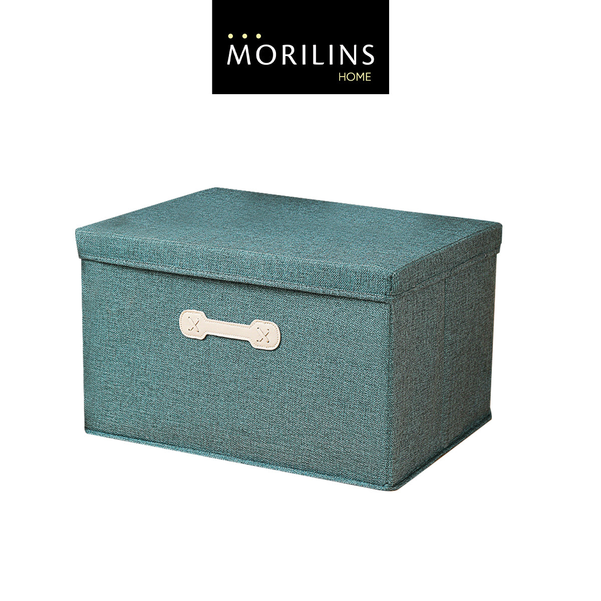 [Morilins Home] Collapsible Storage Organization Box - Rigid Linen Fabric Storage with Cover & Leather Handle - Perfect for Space-Saving Storage Solutions - Bloom Concept