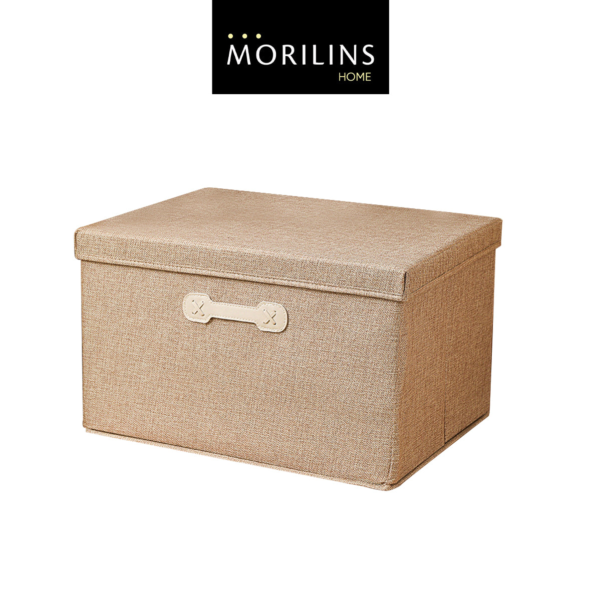 [Morilins Home] Collapsible Storage Organization Box - Rigid Linen Fabric Storage with Cover & Leather Handle - Perfect for Space-Saving Storage Solutions - Bloom Concept