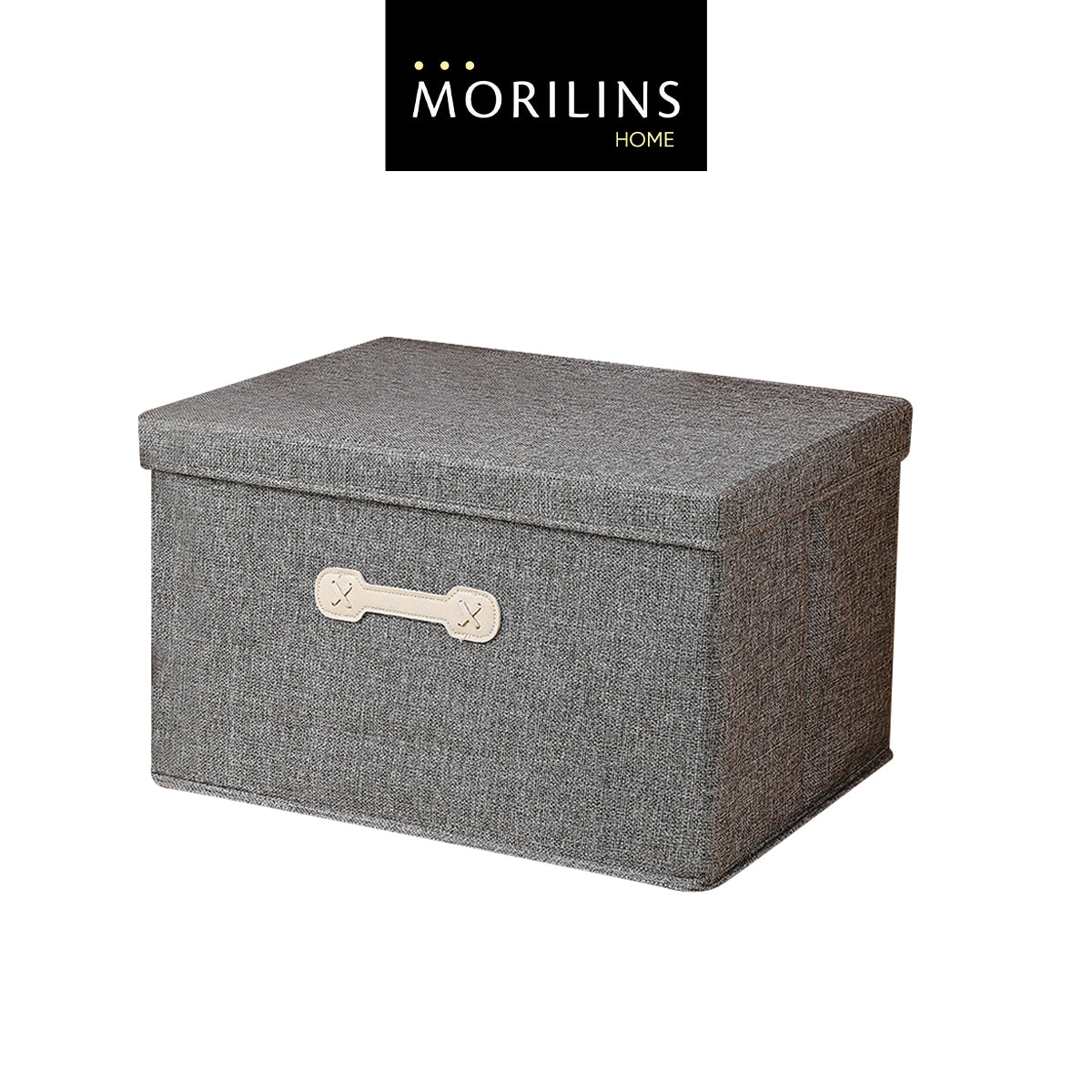 [Morilins Home] Collapsible Storage Organization Box - Rigid Linen Fabric Storage with Cover & Leather Handle - Perfect for Space-Saving Storage Solutions - Bloom Concept