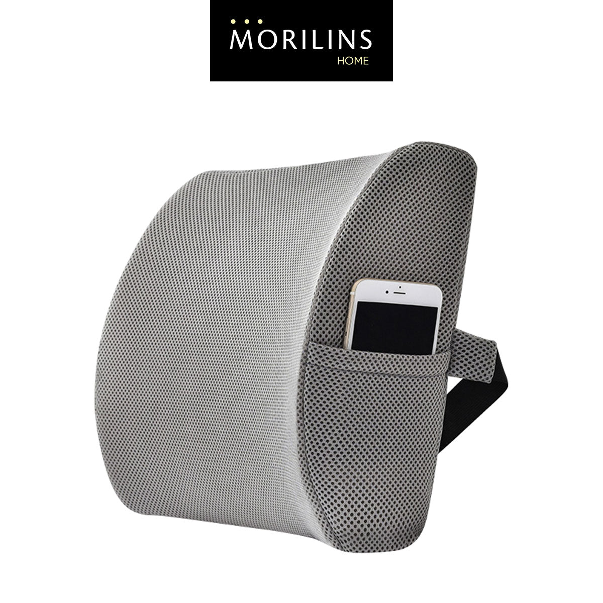 [Morilins Home] Memory Foam Lumbar Comfort Support - Breathable Mesh Pillow for Office Chair, Car Seat, or Sofa Use with Convenient Phone Pocket - Bloom Concept