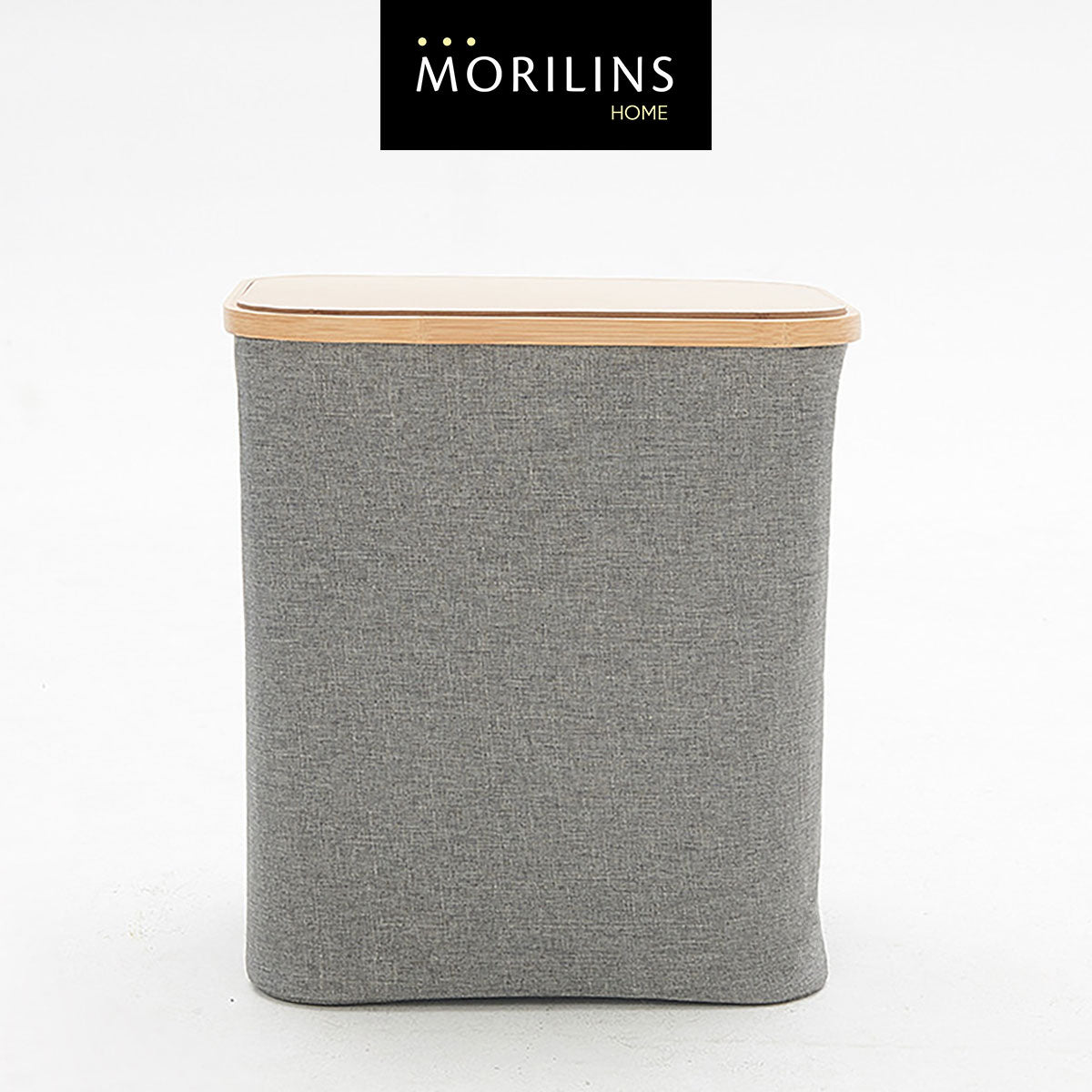 [Morilins Home] Japan-Inspired Multi-Function Tweed Fabric Storage with Real Bamboo Wood Lid - Perfect for Home, Office, & Bathroom Organization - Bloom Concept